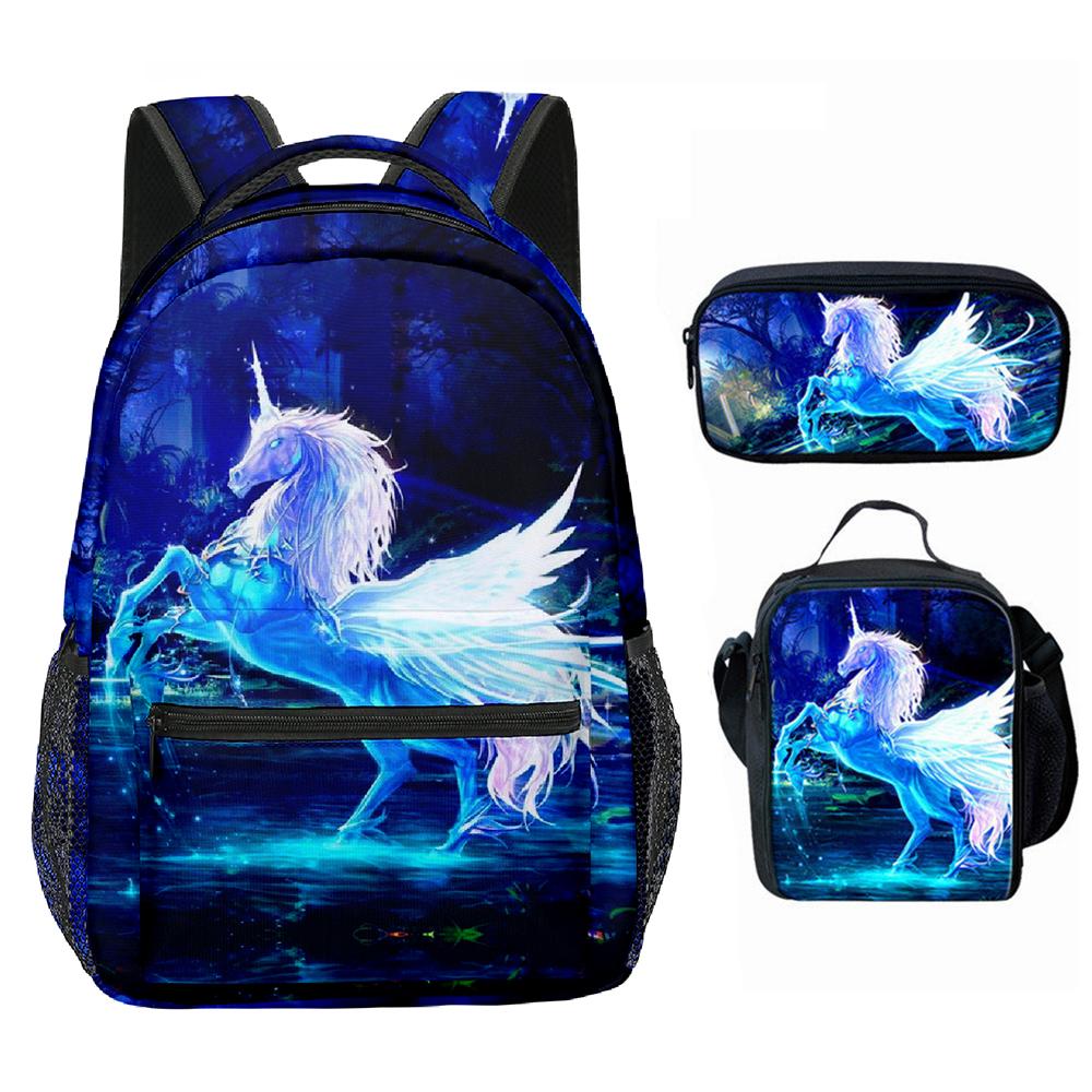 Klasická Novinka Cool kůň jednorožec 3D Tisk 3ks/Sada Studentské Školní Tašky Batoh na Notebook Crossbody Taška na Oběd Pouzdro na Tužky