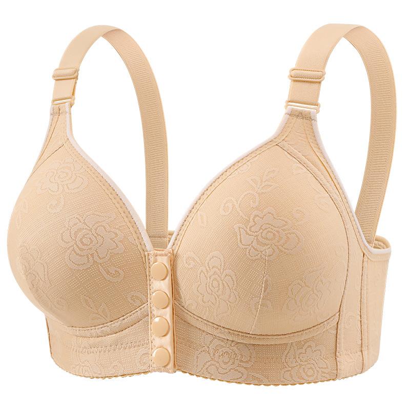 Front Button Middle-aged and Elderly Lingerie Women's Beautiful Back Without Steel Ring Vest Style New Fixed Cup Large Size Thin Bra