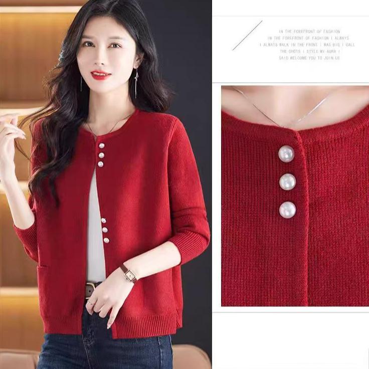Round-neck Sweater Cardigan for Women Loose Long-sleeved Knitted Cardigan Coat Solid-color Short Knitted Coat