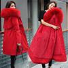 Elegant Women's Mid-Length Parka Jacket - Plus Size,Solid Color, Hooded, Polyester Material, Thickened Winter Coat with Drawstring Detail
