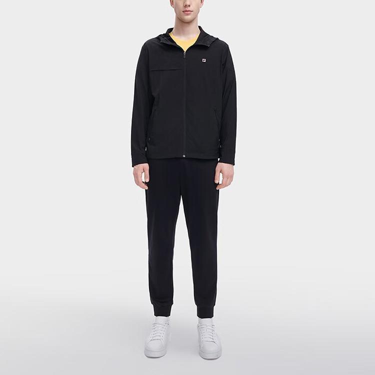 Fila Solid Color Zip-Up Hooded Long Sleeve Jacket Men Jackets Black F11M328702F-BK
