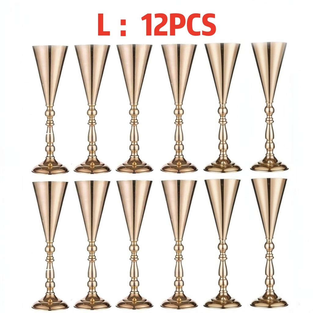 Gold Metal Trumpet Vase Stand Cone Flower Holder for Wedding Table Centerpiece, Party & Home Decor 3 Sizes Choose