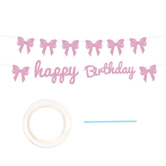 Dekorační sada na tématickou párty Mašle Růžový třásňový banner Toppery na dort Zlaté třpytivé spirálové závěsné ozdoby Dekorace na narozeninovou oslavu pro dívky