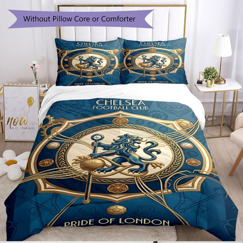 3-teiliges Bettbezug-Set (1 * Bettbezug + 2 * Kissenbezug, ohne Kern), Chelsea Football Club Druck Weiches Ganzjahres-Bettwäscheset, Heimschlafzimmer-Dekoration Geschenk