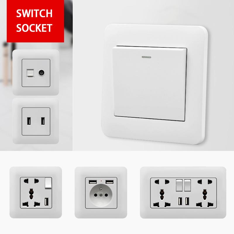 EU Standard Single Power Socket Switch Usb Wall Sockets Double Sockets 86 Type Wall Sockets TV Telephone Sockets