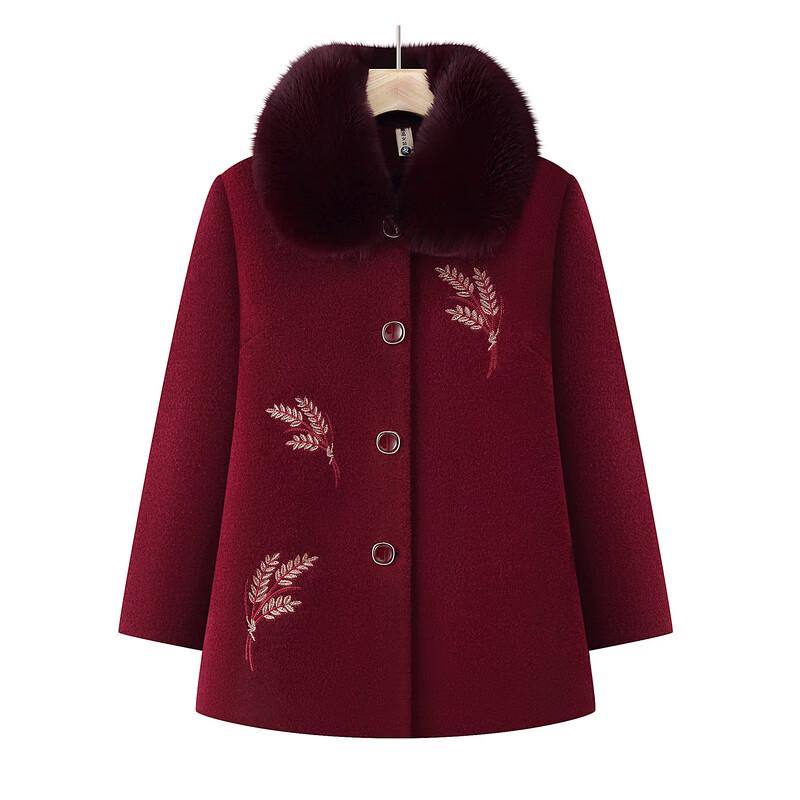 Middle-aged & Elderly Women's Winter Woolen Coat with Faux Fur Collar