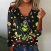Women's Cute Sweatshirt Knitted Fashion Casual V-neck Long-sleeved  Cozy Print Top