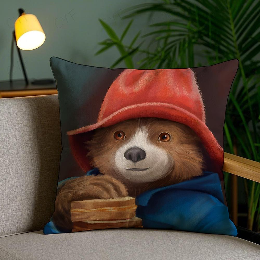 Cute P-Paddington Bear Pillow Case Anti-Dustmite Pillowcase Invisible Zipper Silky Short Plush Sofa Cushion Cover