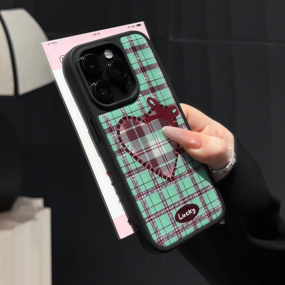 Applicable to iPhone17Promax mobile phone case plaid love Apple 16/15 water condensation case anti-drop 14 protective case