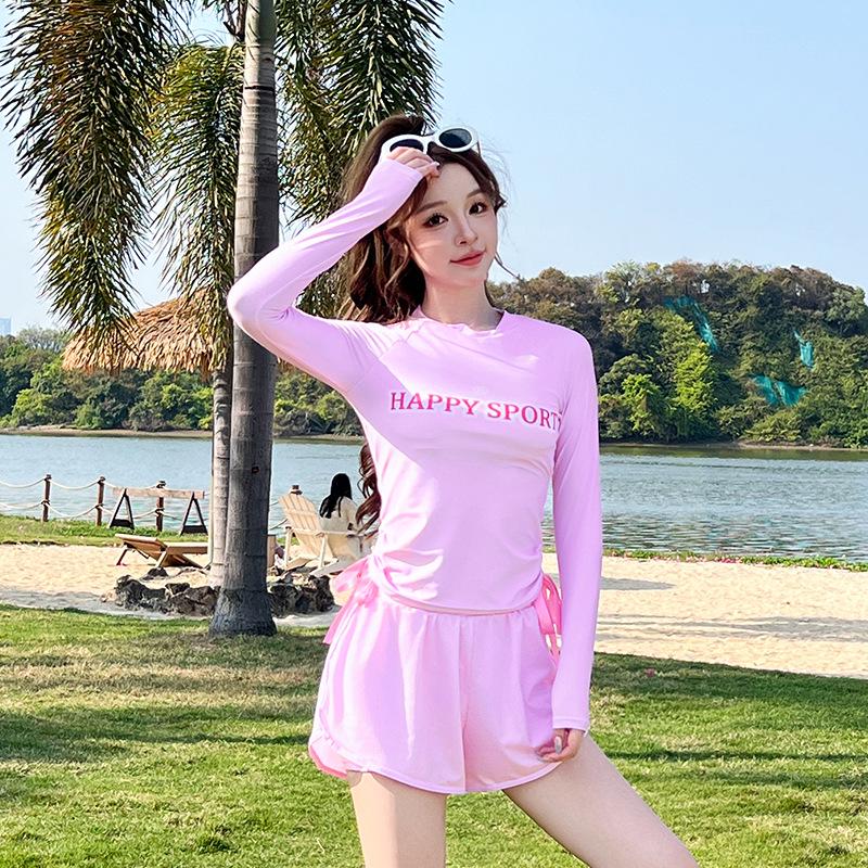 Women's 2026 Sun Protection Two-Piece Swimsuit: Long-Sleeve, Tummy-Covering, Conservative Style for Curvy Girls - Ideal for Beach Vacations.
