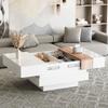 70*70*39Cm haute brillance avec plateau extensible, table d'appoint, table basse carrée avec espace de rangement caché et séparations, blanc + couleur primaire