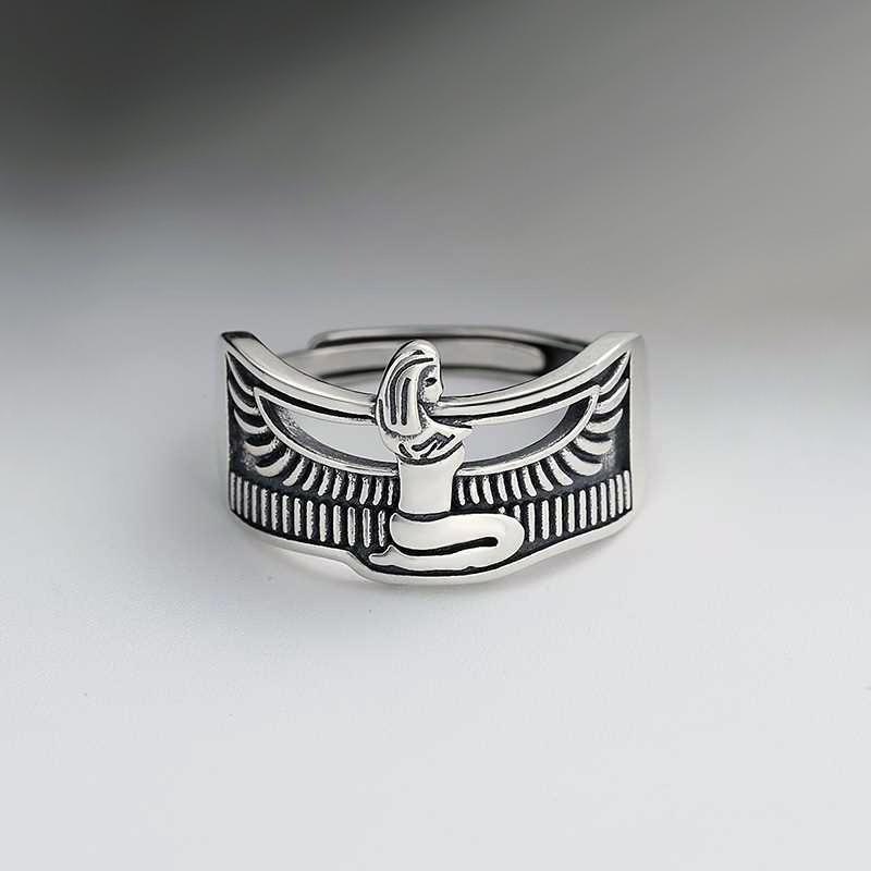

Elegant Retro Egypt Queen Thai Silver Ladies Finger Open Rings Jewelry for Women Never Fade Birthday Gifts Cheap resizable