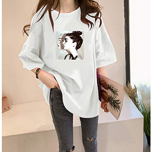Qianqian Women's Oversized T-Shirt, Short Sleeve, Loose Fit, Cotton, Korean Style, Harajuku Style, Summer (Rose), One Size Fits All