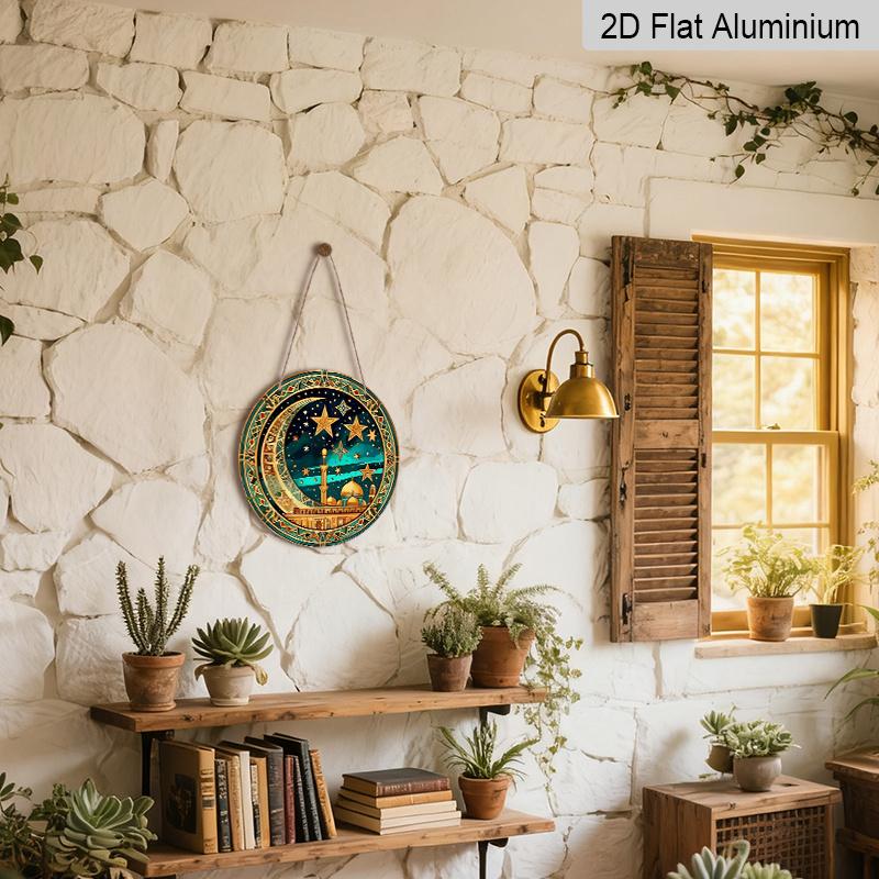 2D Flat Humorous Round Aluminum Decorative Plaque Room Decoration- 1pc Farmhouse Style Islamic Wall Art- Round Hanging Sign Home, Garden, Porch, And