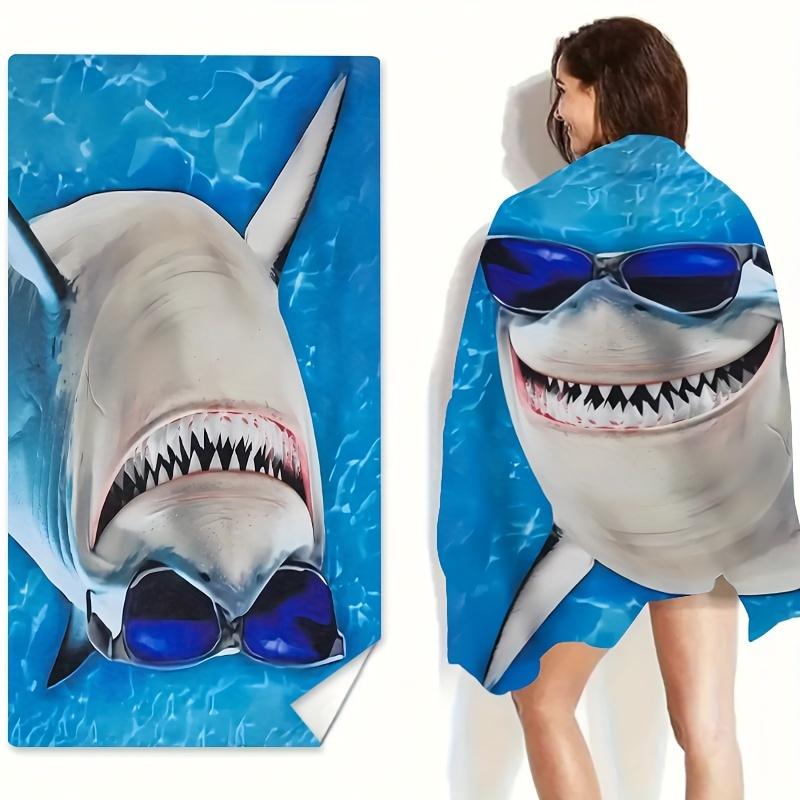 Asciugamano da Spiaggia Squalo Figo con Occhiali da Sole Stampa Piatta Squalo Divertente Sorridente Asciugamano da Bagno in Microfibra per Ragazzi Bambini Asciugatura Rapida Tappetino per Piscina