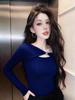 Pure Desire Spicy Girl Hollow-Out Collarbones Long-Sleeve Slim Fit Women's Base Layer Top, Autumn/Winter Design.