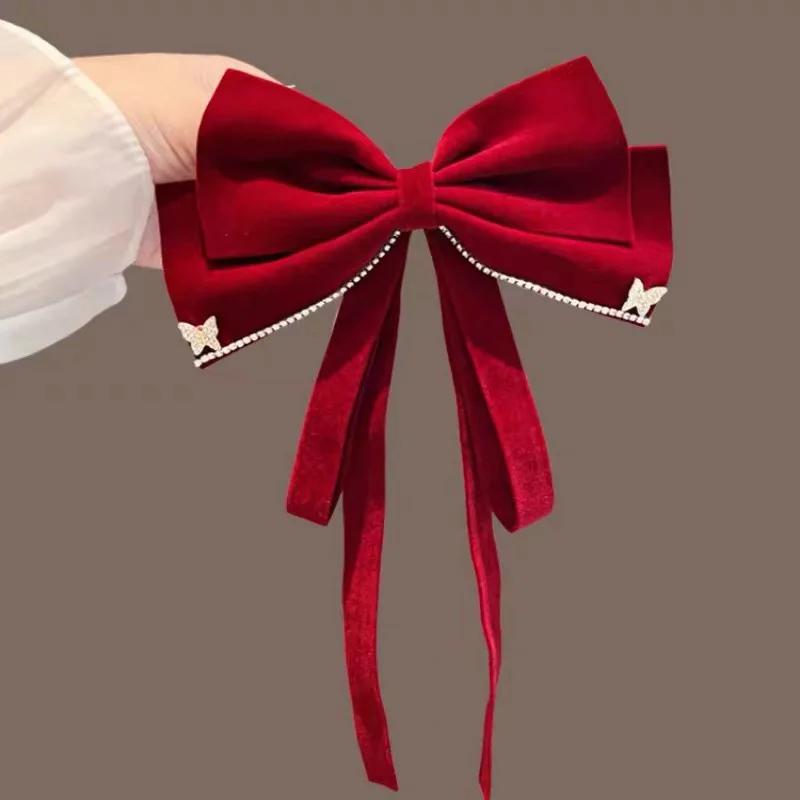 

Red Velvet Bow Hair Clips for Women Girls Elegant Hairpin Spring Clip Fashion Ponytail Barrette Wedding Party Hair Accessories красный