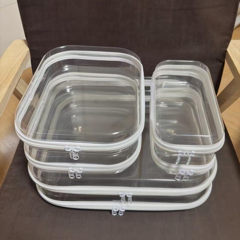 Clear PET Makeup Bag Waterproof Anti-leak Zippers Large Capacity Multi-use Toiletry Organizer for Global Travelers