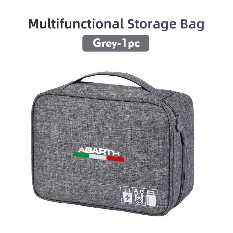 Portable Car Storage Bag Carry Case USB Charger Cable Winder For Abarth 500 595 695 124 Spider Panda 5CC TC