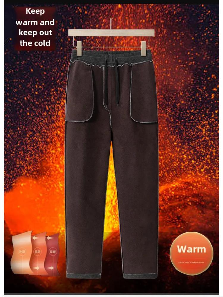 Giacca felpa spessa e larga foderata in lana autunnale e invernale, set di pantaloni casual da uomo