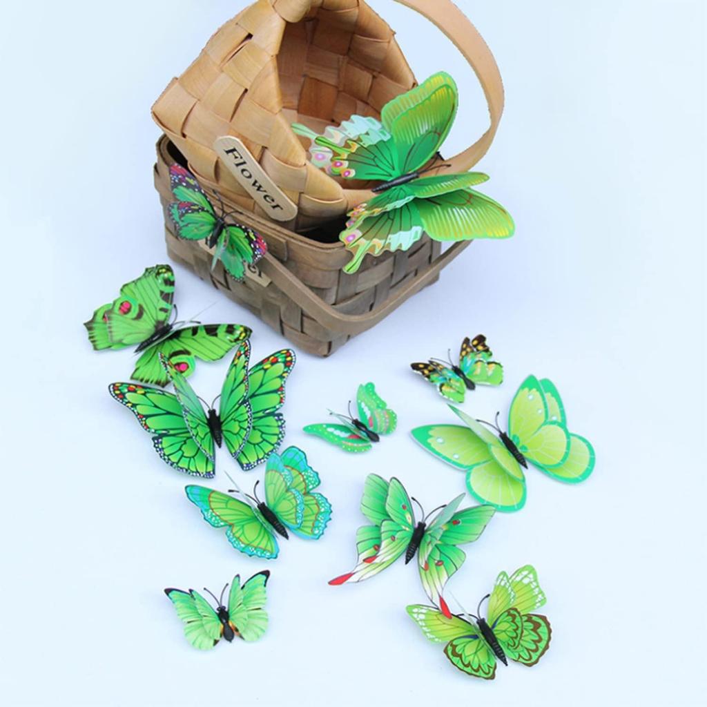 Green 3D Magnet Butterefly Self Adhesive Home Décor Wall Décor Wall Sticker (Set of 12)