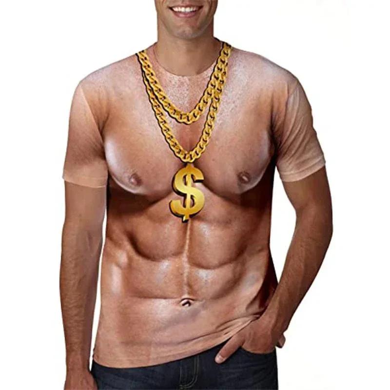 2024Vtipné svalnaté tělo 3D tištěné tričko Pánské značkové oblečení Streetwear Top s krátkým rukávem Trička Ošklivé chlupy na hrudi Tričko Oblečení