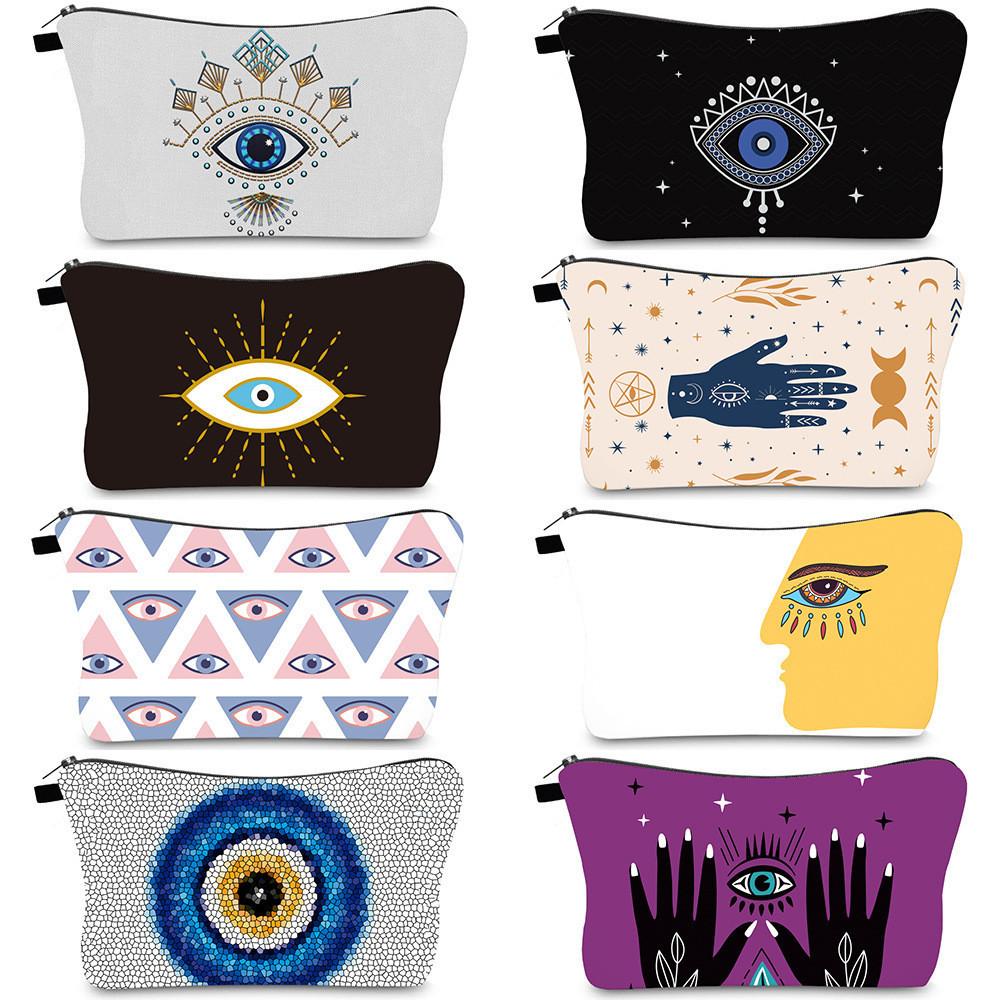 Evil Eye Print Makeup Bag Vintage Style Travel Storage Pouch Portable Hand Clutch Toiletry Bag