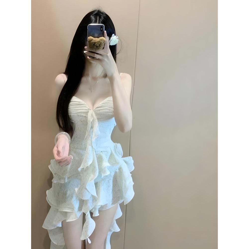 Rochie cu bretele fustă florală frumoasă cu volane neregulate vacanță la malul mării fustă de zână