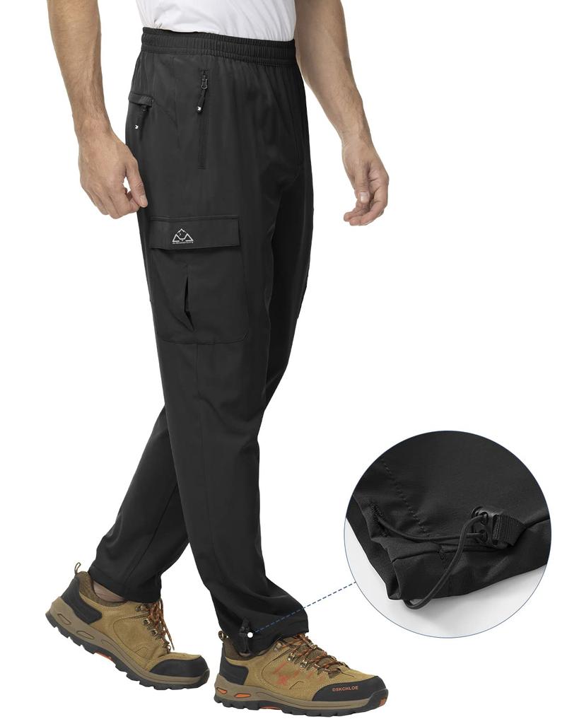 [YSENTO] Men's Lightweight Trekking Pants, Hiking Trousers, Stretch, Quick-Drying, Water-Repellent, Hem Stopper, 5 Pockets, Thin, Black, XL