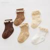 Girls' Socks Coffee Color Autumn/Winter Children's Soft Cotton Lace Sock Lace Baby Princess Sock Mid Tube Children's Socks