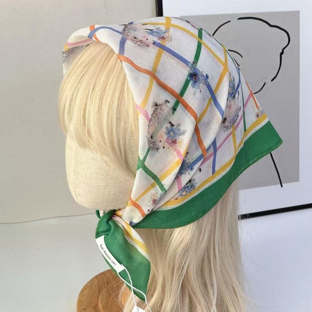 Floral Print Pattern Hair Scarf Double Sides Head Handkerchief Silk Scarf Spring Summer Fall