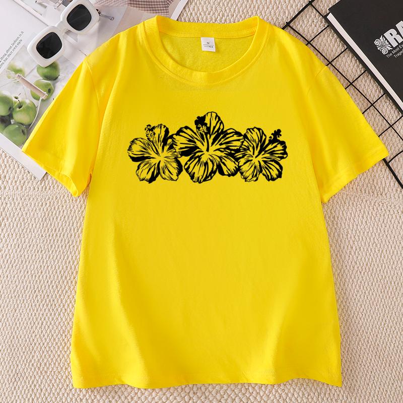 Hibiscus Flower TShirt Unisex Ladies Floral Tee Hawaii Flower Tshirt Summer Beach Short Sleeve Round Neck Printed Tshirts