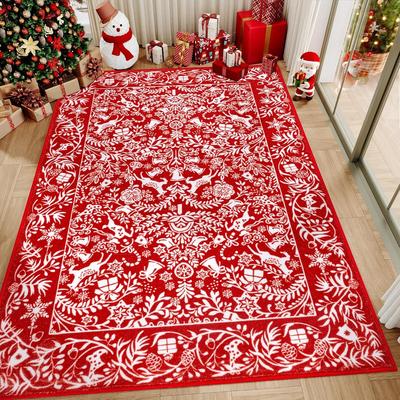 Living Room Carpet Bedroom Rug Christmas Deer Carpets Soft Fluffy Bedside Floor Mat Foldable Machine Washable Home Decoration