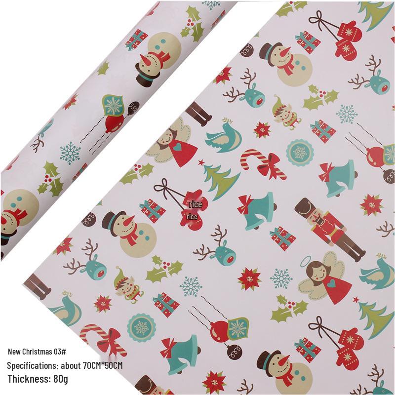 Feestelijk Cadeaupapier Set: Cartoon Kerst & Nieuwjaar Ontwerp met Tissuepapier