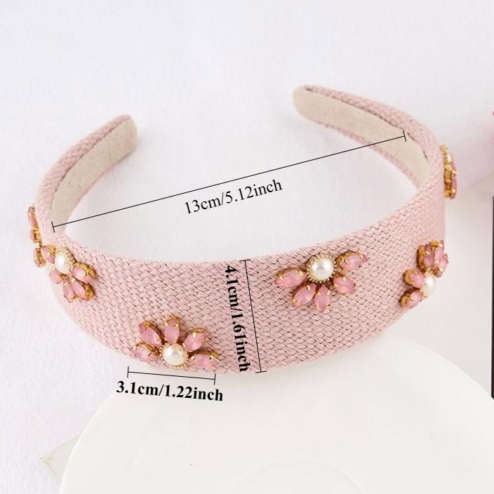 Ladies Fashion Flower Pearl Rhinestone Headband Wide Hairhoop Hair Accessories for Women Elegant Hair Jewelry Tiara Hairbands