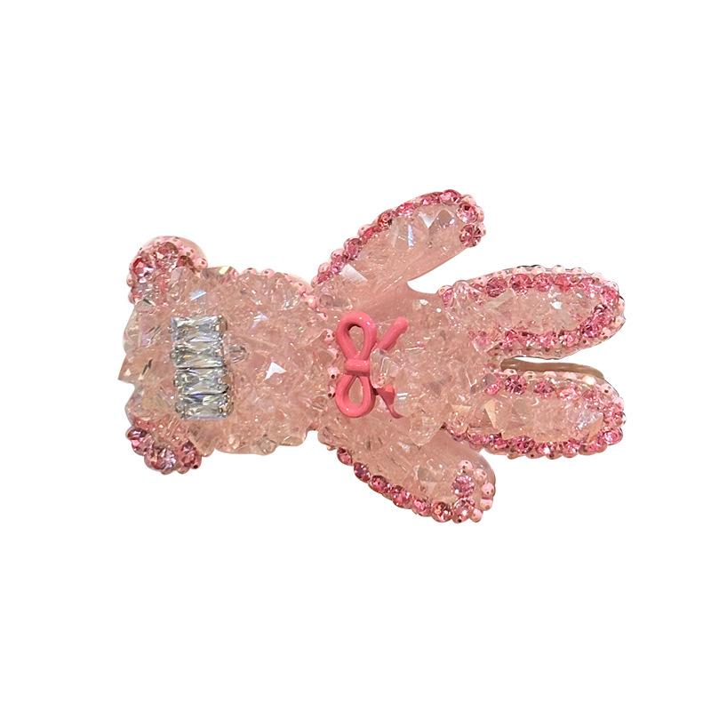 Korean Crystal Bear Hair Clip: Pink Diamond Duckbill for Women