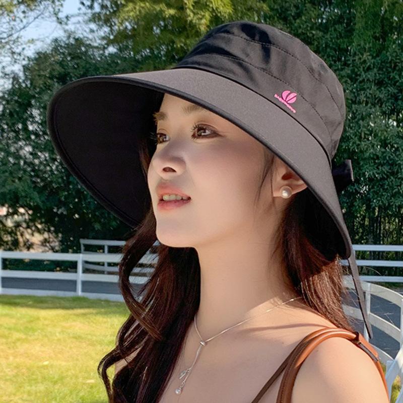 

Широкополая шляпа рыбака 2025 весна новая универсальная для маленького лица пляжная приморская прогулка солнцезащитная шляпа от солнца M（56-58cm） чёрный