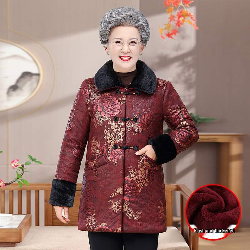 

Grandma Winter Cotton Jacket, Plus Velvet, Thickened - Fashionable Coat for Women Aged 60-70. XL [85-100 Jin]