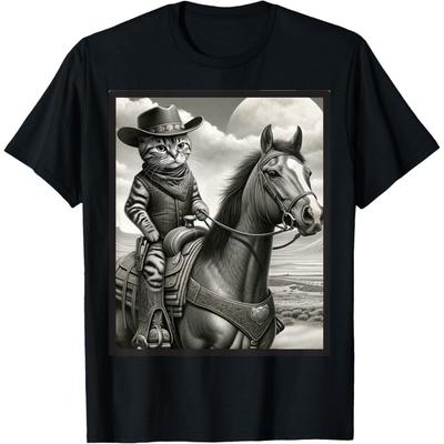 Pisică Cowboy Pisici Amuzante Pisoi Călărind Cal Pălărie de Cowboy Tricou