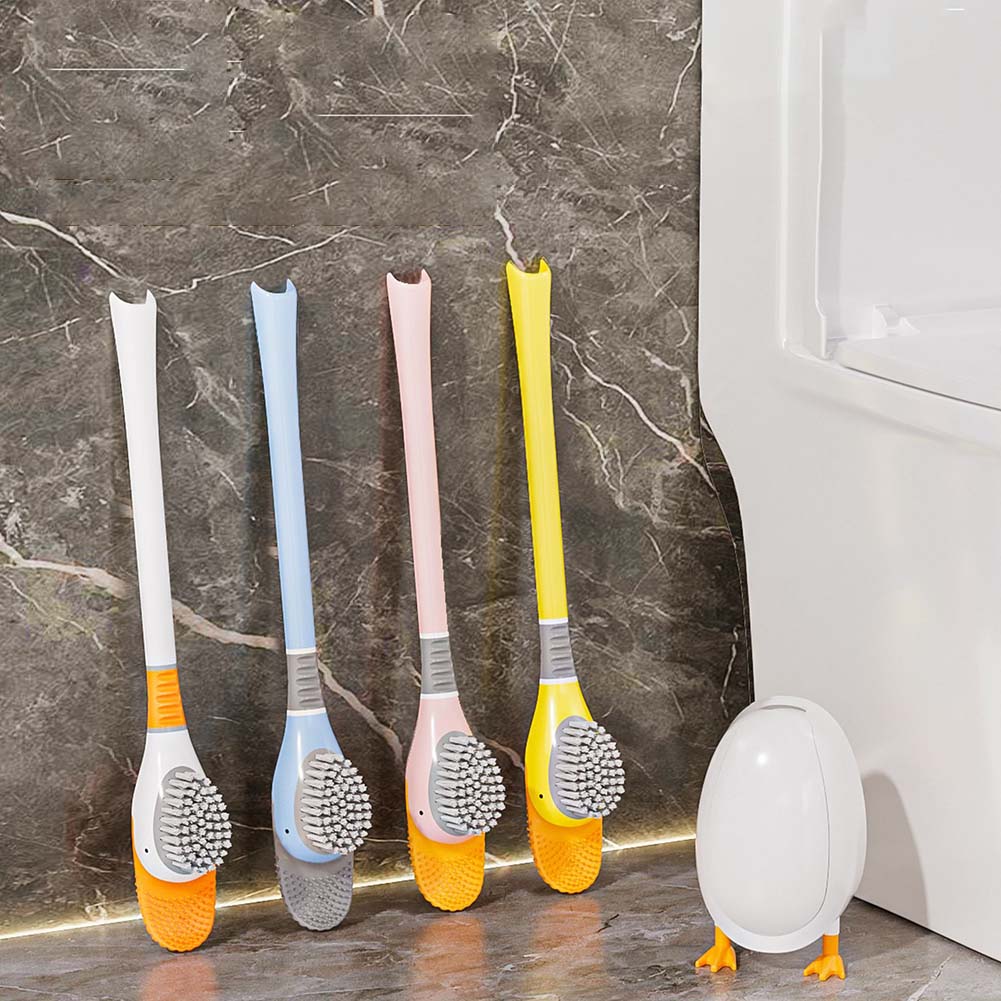 1 Set Wall Mounted Toilet Brush Duck Silicone Toilet Brush Set 360° Deep Clean Easy Storage Bathroom Accessories