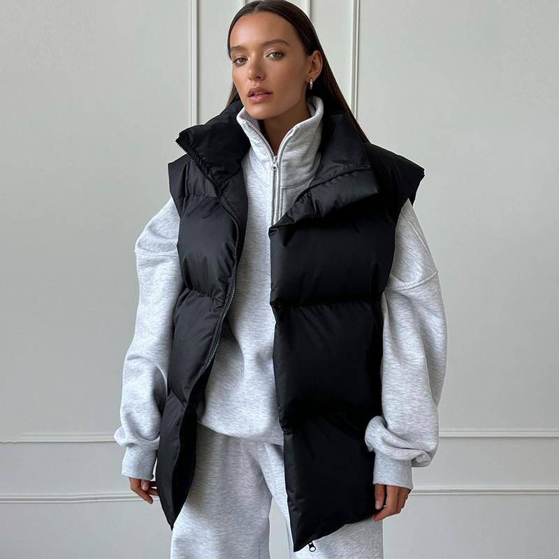 Damen Winter Warmer Gepolsterter Mantel Uni Ärmellos Locker Übergangsjacke Für Damen 2024 Herbst Neu Lässiger Parka Street Outdoor Jacken Damen Kleidung