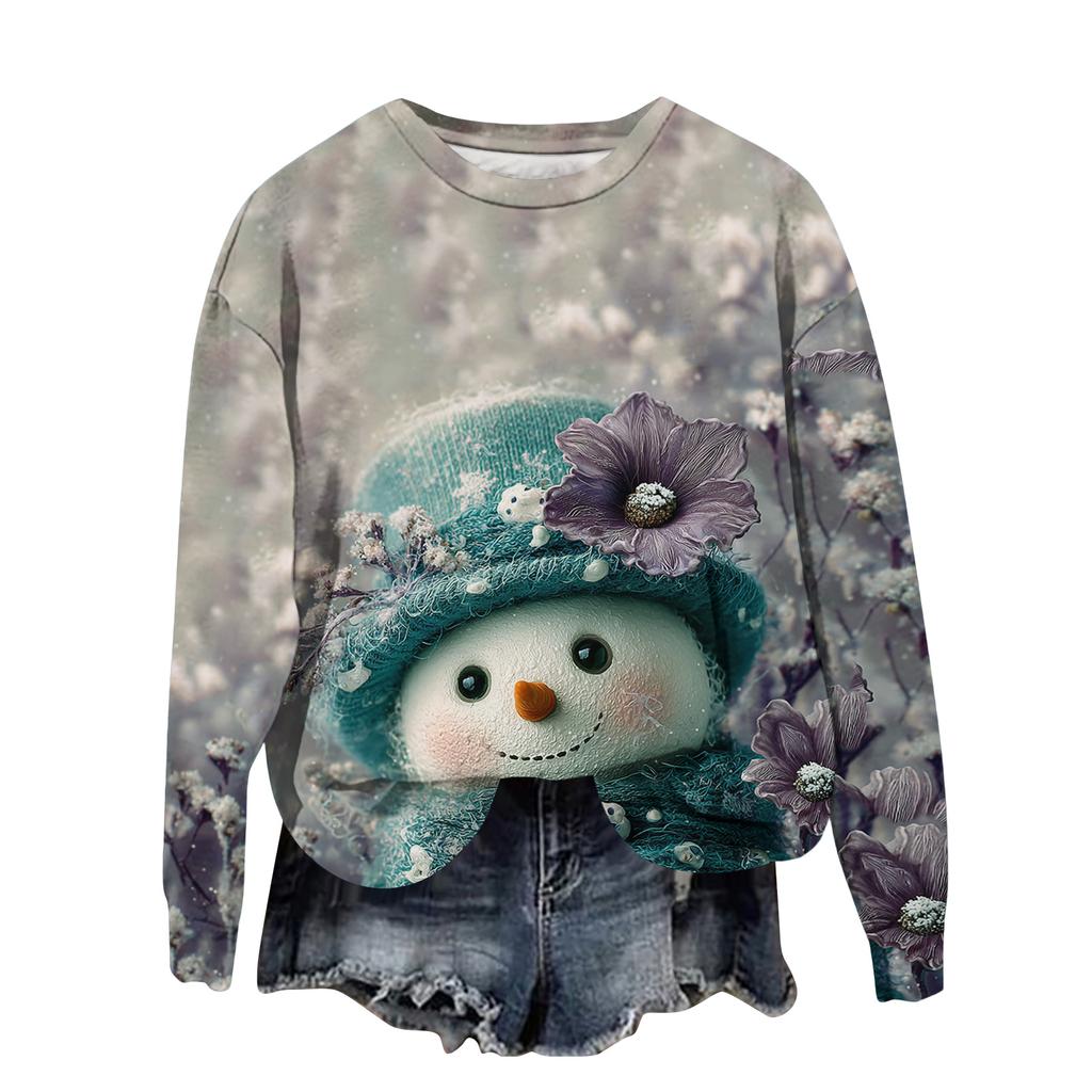 Women's Fashion Printed Long Sleeve Loose Round Neck Sweatshirt Top Fall