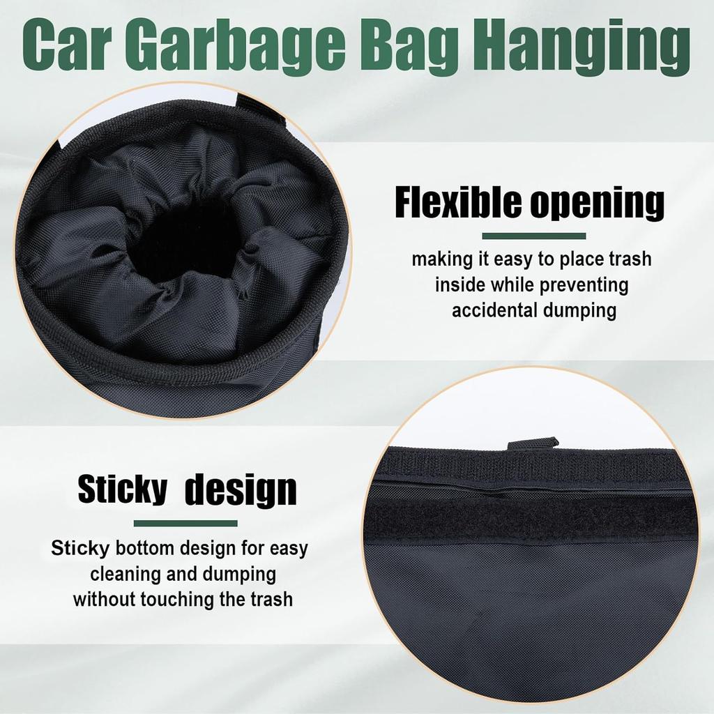 2 PCS Car Trash Bags, Washable Car Garbage Bag Hanging, Detachable Trash Can With Top Elastic Vent & Sticky Strap Bottom Opening, Seat Back Tash Bag