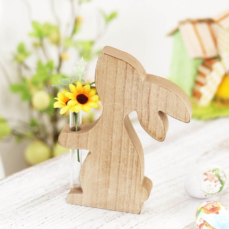 Delicate Easter Inspired Rabbit Shaped Flower Display Stand Handmade Wood Rabbit Ornament for Home and Office Decor