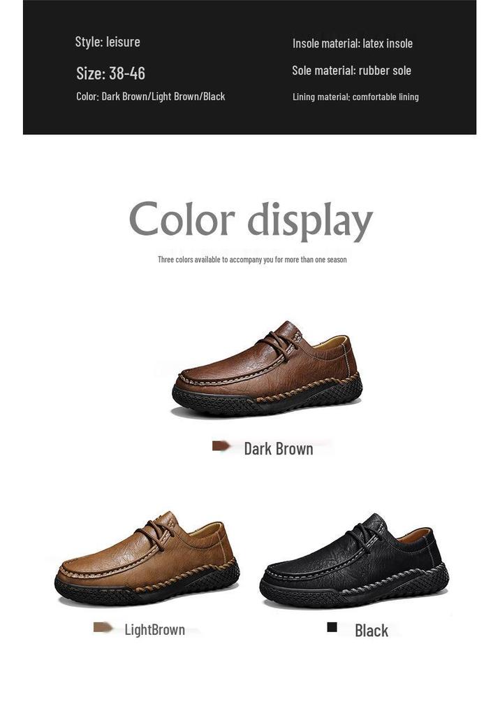 Handmade Men's Soft Sole Leather Loafers - Winter Casual Flat Large Size