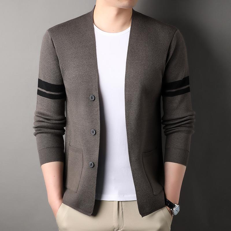 Мужской вязаный кардиган-жакет 2024 года, однотонный, в стиле business casual M