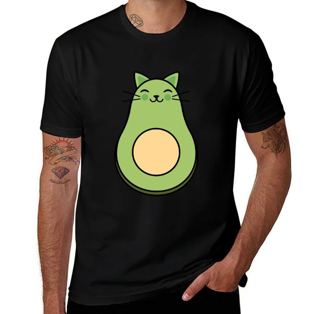 Süße Katze Avocado Avocato W Weißer Hintergrund T-Shirt Lässig Basic Street Style T-Shirt