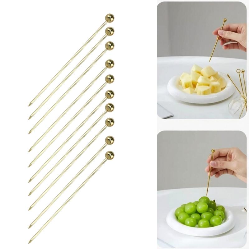 20Pcs Elegant Gold Cocktail Skewers Perfect For Fruits Dessert And Appetizers Stainless Steel Picks