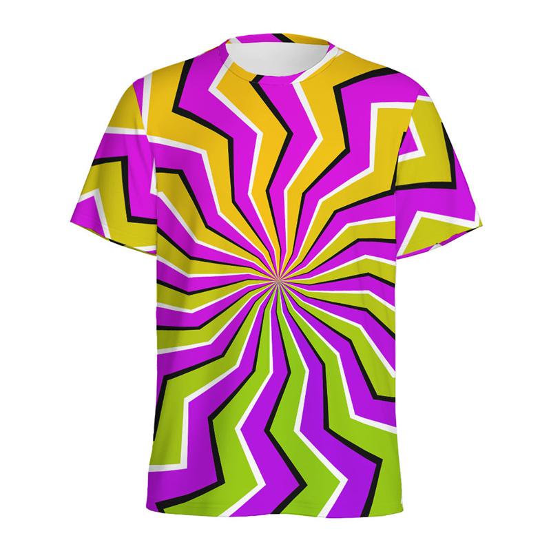 Men's Abstract Spiral Dizziness Printed T-shirt, Summer Casual Shorts, 3D Printed Fantasy T-shirt, Women's Streetwear