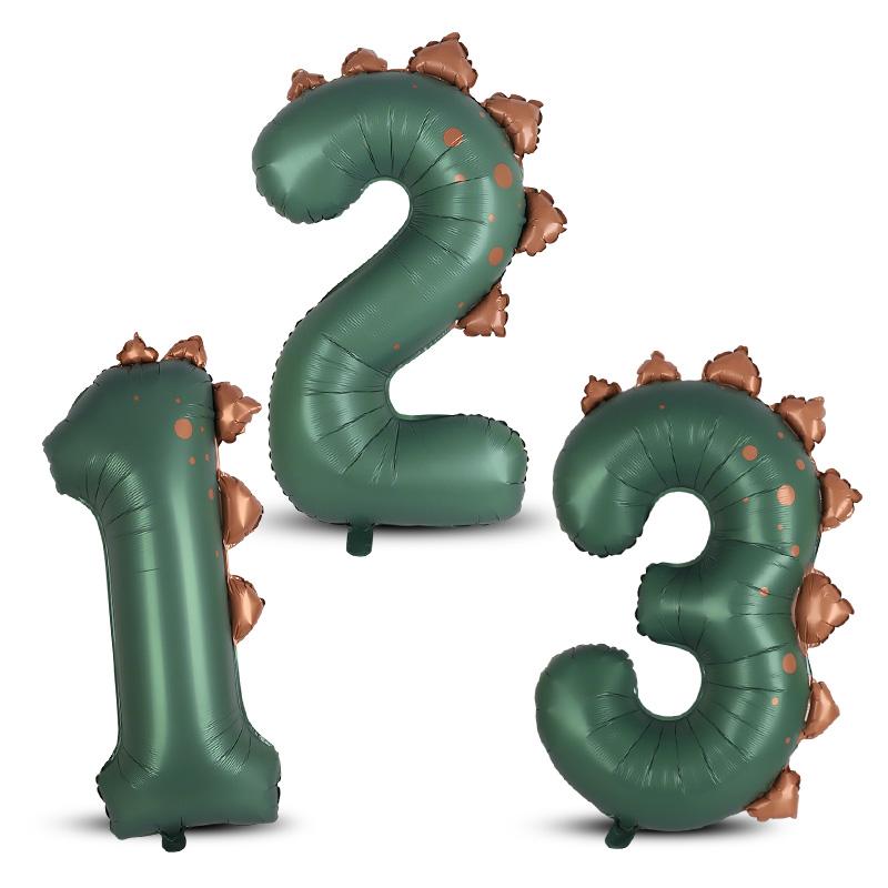 40Inch Dinosaur Digital Balloons Boy Girl 1st Jungle Birthday Party Decoration Cartoon 1-3 Year Old Kids Number Foil Balloon